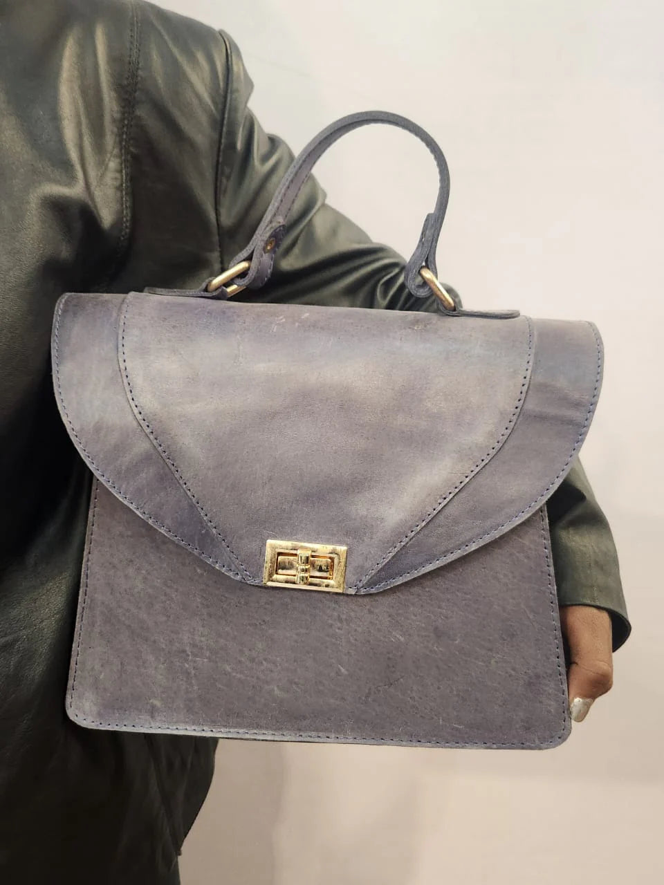 Ladies Leather Hand Bag – Forest Green & Grey Crocodile Leather Frame Bag